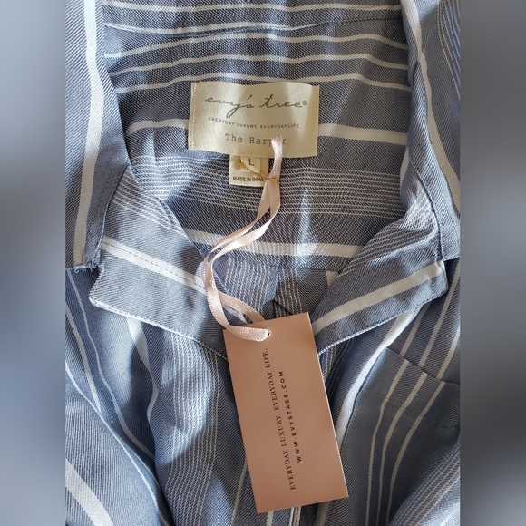 Evy's Tree The Harper Blue Striped Shirt Dress Women's Size L Boho Chic NWT - Picture 6 of 12
